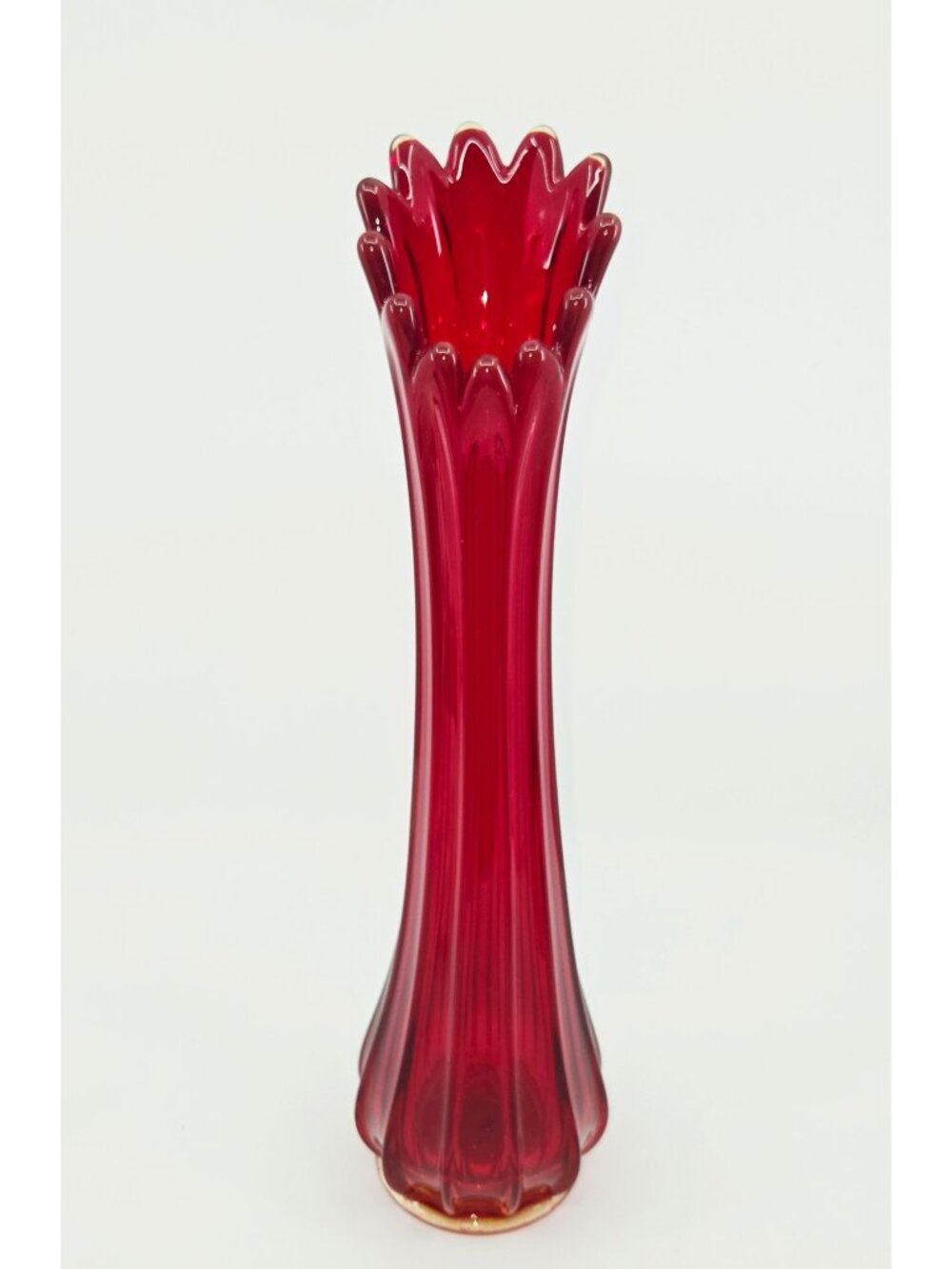Fostoria Heirloom Amberina Red Swung Vase, Star on bottom, 12 panel, Excellent